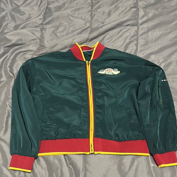 FRIENDS Jackets & Blazers - Green Bomber Jacket with Red and Yellow Accents